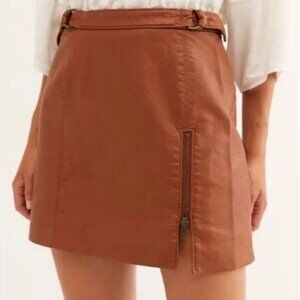 Free People Faux Leather Cognac Brown Mini Skirt - Size 0